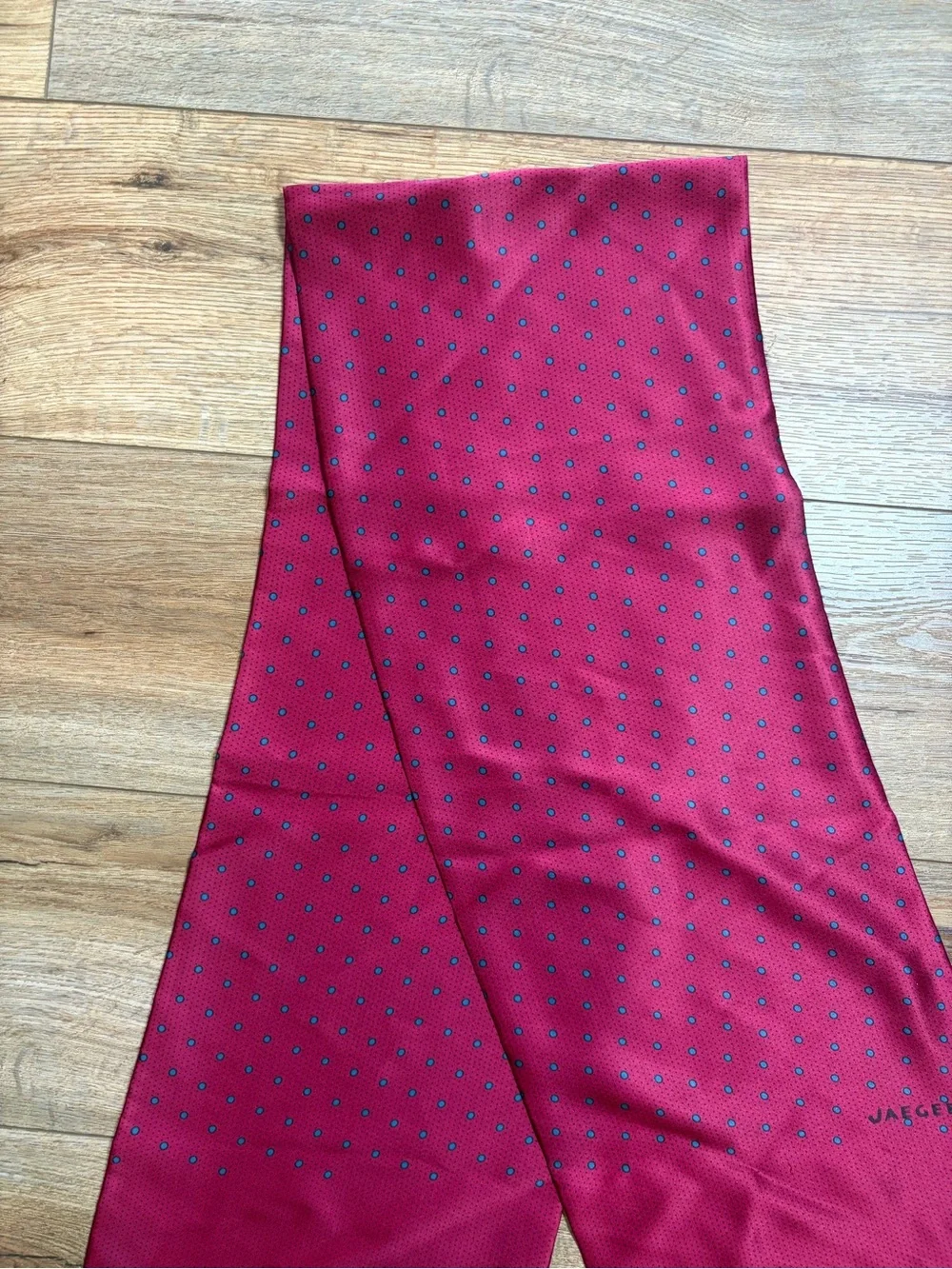 Vintage JAEGER Pure Silk Scarf Burgundy Magenta Polka Dot Long Dress Muffler